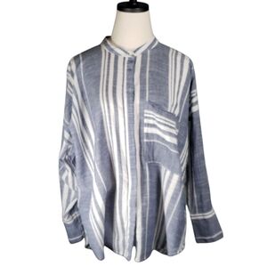 Lucky Brand Cotton Boho Coastal Stripes Beach Breezy Dolman Sleeves Button Top L